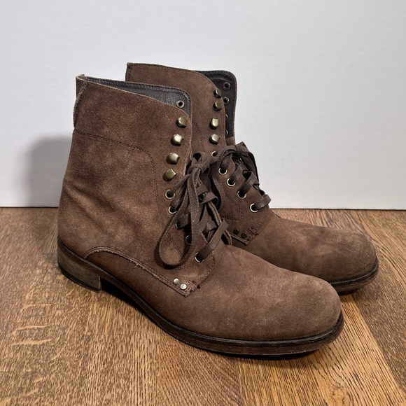 John Varvatos USA Bonham Suede Leather Brown Lace Combat Boots Mens US 8.5 - Picture 2 of 13